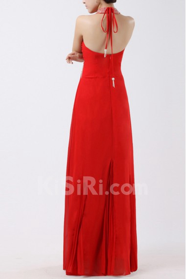 Chiffon Halter Floor Length Empire Dress with Beading