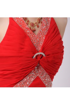 Chiffon Halter Floor Length Empire Dress with Beading