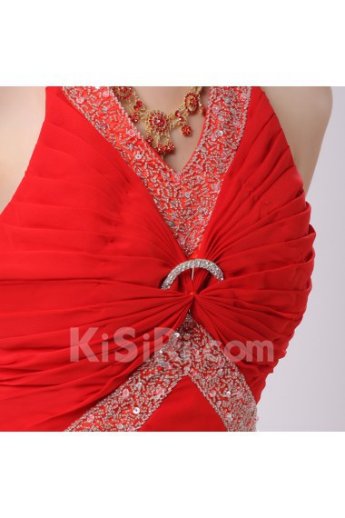 Chiffon Halter Floor Length Empire Dress with Beading