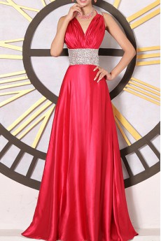 Satin V-neck Floor Length Corset Dress with Sequins