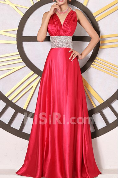 Satin V-neck Floor Length Corset Dress with Sequins