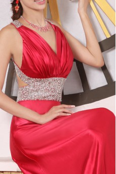 Satin V-neck Floor Length Corset Dress with Sequins