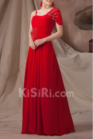 Chiffon Straps Neckline Floor Length Empire Dress with Sequins