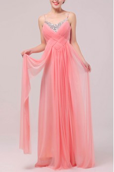 Satin and Tulle Spaghetti Neckline Floor Length A-line Dress with Sequins