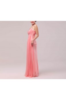 Satin and Tulle Spaghetti Neckline Floor Length A-line Dress with Sequins