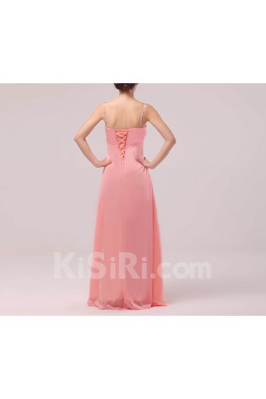 Satin and Tulle Spaghetti Neckline Floor Length A-line Dress with Sequins