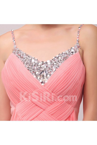 Satin and Tulle Spaghetti Neckline Floor Length A-line Dress with Sequins