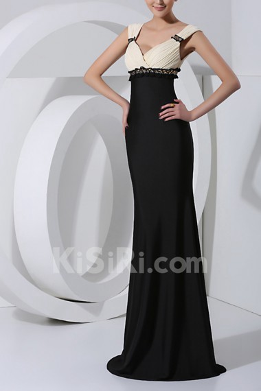 Satin Straps Neckline Floor Length Sheath Dress with Crystal