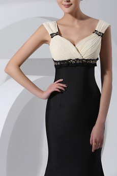 Satin Straps Neckline Floor Length Sheath Dress with Crystal