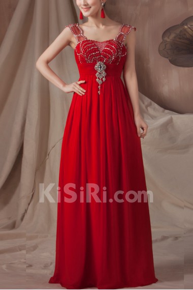 Chiffon Straps Neckline Floor Length Empire Dress with Sequins