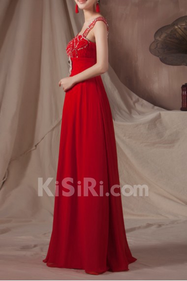 Chiffon Straps Neckline Floor Length Empire Dress with Sequins