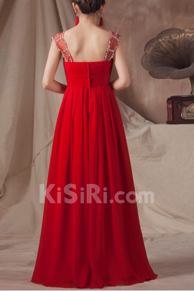 Chiffon Straps Neckline Floor Length Empire Dress with Sequins