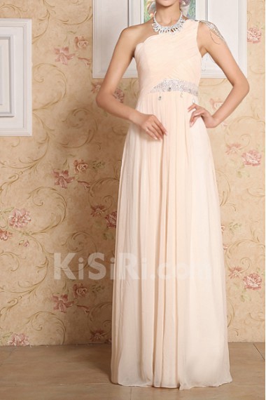 Chiffon One Shoulder Floor Length Empire Dress with Beading