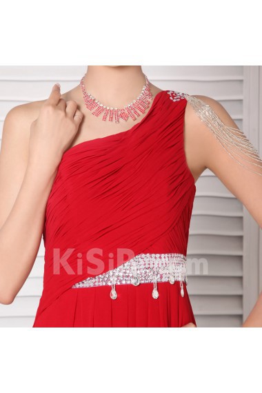 Chiffon One Shoulder Floor Length Empire Dress with Beading