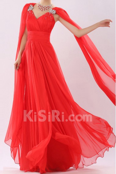 Chiffon V-neck Floor Length Corset Dress with Crystal