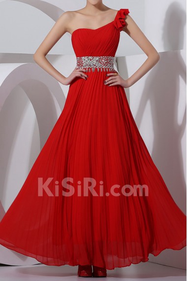 Chiffon One Shoulder Floor Length Corset Dress with Crystal