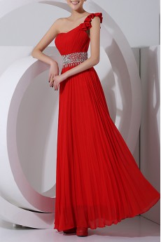 Chiffon One Shoulder Floor Length Corset Dress with Crystal