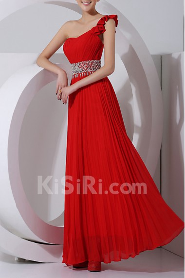 Chiffon One Shoulder Floor Length Corset Dress with Crystal