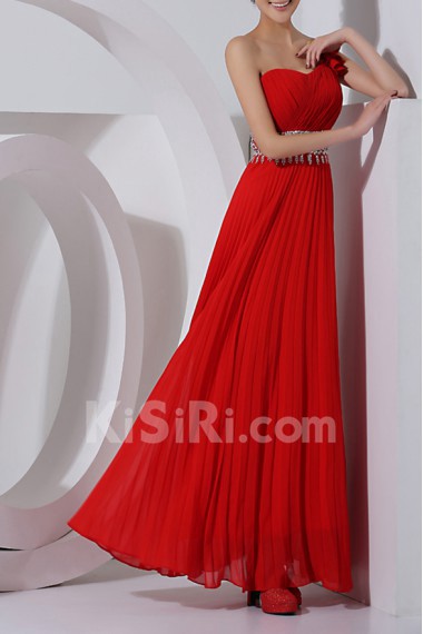 Chiffon One Shoulder Floor Length Corset Dress with Crystal