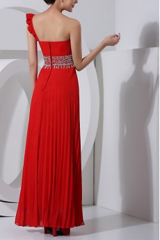 Chiffon One Shoulder Floor Length Corset Dress with Crystal