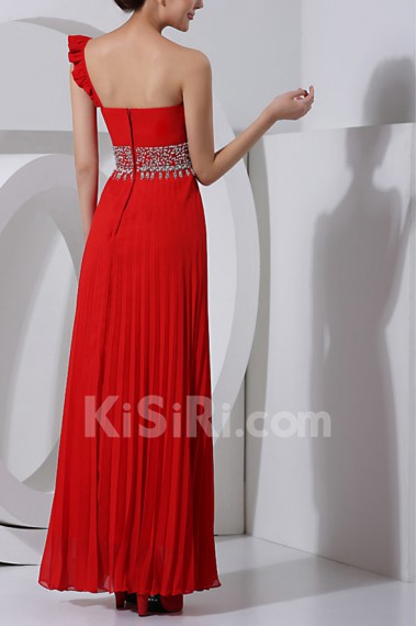 Chiffon One Shoulder Floor Length Corset Dress with Crystal