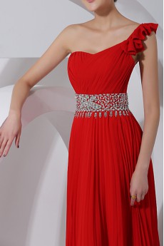 Chiffon One Shoulder Floor Length Corset Dress with Crystal