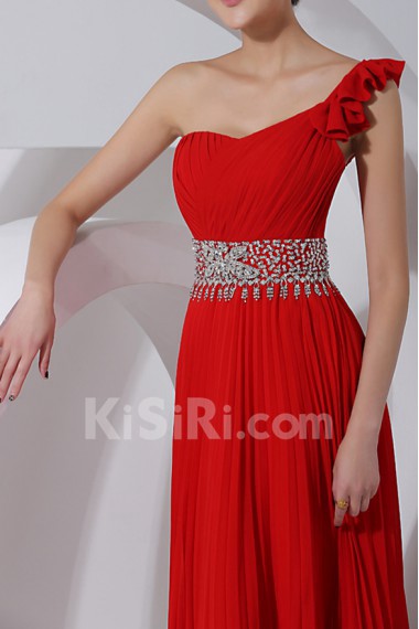 Chiffon One Shoulder Floor Length Corset Dress with Crystal