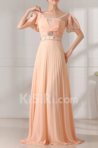 Chiffon V-neck Floor Length Empire Dress with Crystal