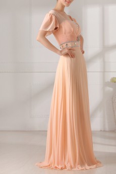 Chiffon V-neck Floor Length Empire Dress with Crystal