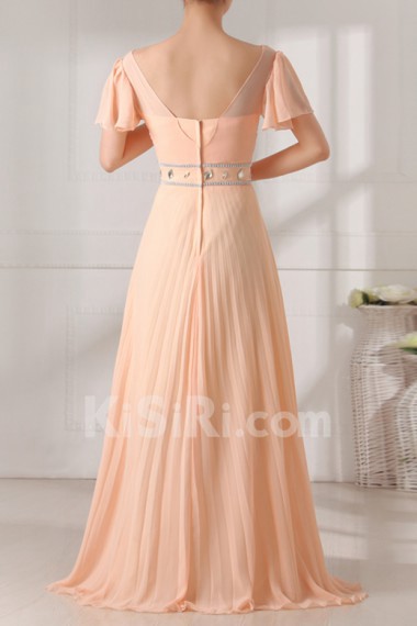 Chiffon V-neck Floor Length Empire Dress with Crystal