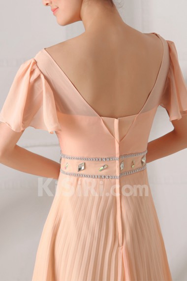 Chiffon V-neck Floor Length Empire Dress with Crystal