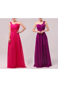 Chiffon One Shoulder Floor Length Empire Dress with Handmade Flowers