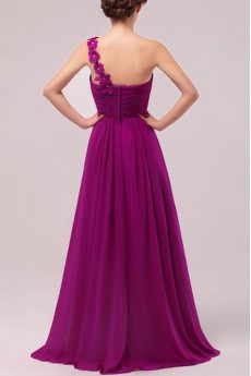 Chiffon One Shoulder Floor Length Empire Dress with Handmade Flowers