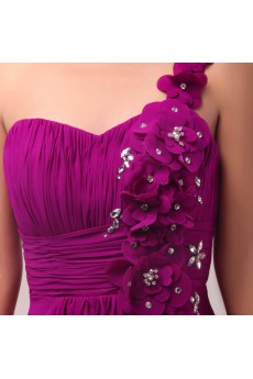 Chiffon One Shoulder Floor Length Empire Dress with Handmade Flowers