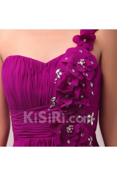 Chiffon One Shoulder Floor Length Empire Dress with Handmade Flowers