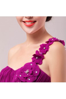 Chiffon One Shoulder Floor Length Empire Dress with Handmade Flowers