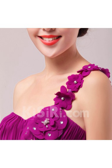 Chiffon One Shoulder Floor Length Empire Dress with Handmade Flowers