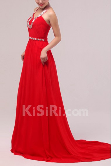 Chiffon Halter A-line Dress with Beading