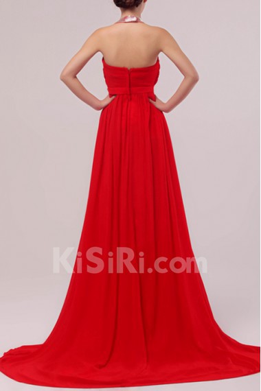 Chiffon Halter A-line Dress with Beading