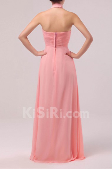 Chiffon Halter Floor Length Empire Dress with Crystal