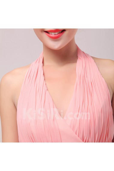 Chiffon Halter Floor Length Empire Dress with Crystal