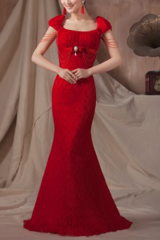 Lace Square Neckline Mermaid Dress with Beading