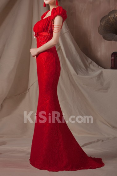 Lace Square Neckline Mermaid Dress with Beading