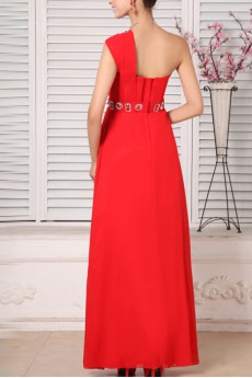 Chiffon One Shoulder Floor Length A-line Dress with Crystal