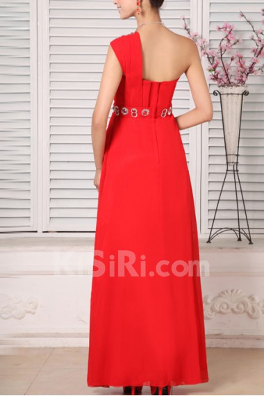 Chiffon One Shoulder Floor Length A-line Dress with Crystal