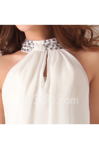 Chiffon and Satin High Collar Neckline Short Dress with Crystal