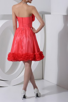 Satin Scoop Neckline Short Dress with Handmade Flowers