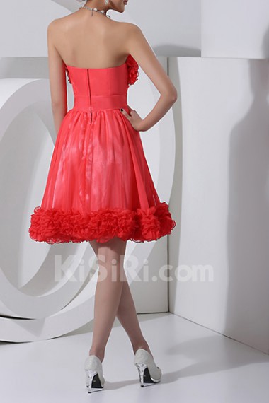 Satin Scoop Neckline Short Dress with Handmade Flowers