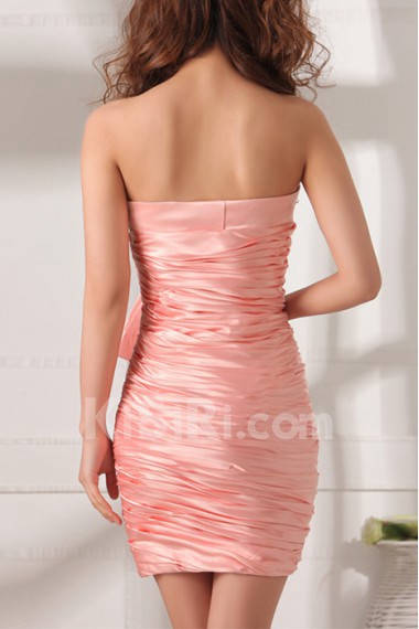 Satin Strapless Short Dress with Beading