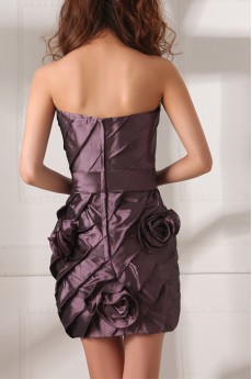 Taffeta Strapless Short Dress with Handmade Flowers